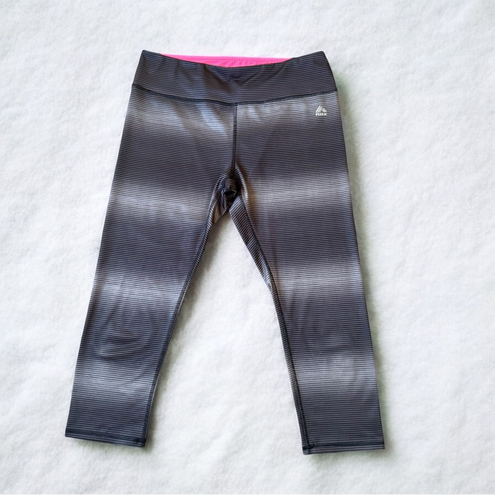 RBX Active Crop Capri Leggings Womens Large Striped Black Gray Yoga Gym Training